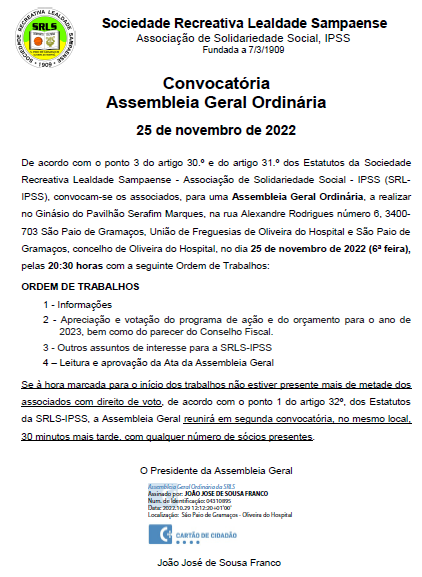 Assembleia Geral Ordinária – 25/11/2022